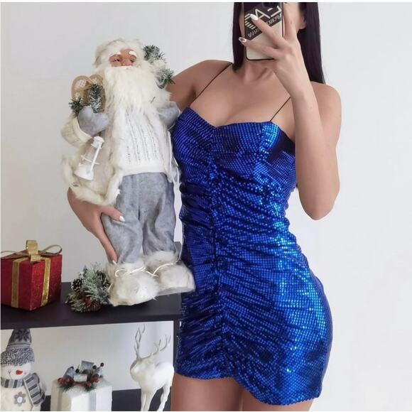 ZARA BLOGGER FAVORITE SPARKLY DRAPED DRESS INK BLUE - Picture 9 of 15